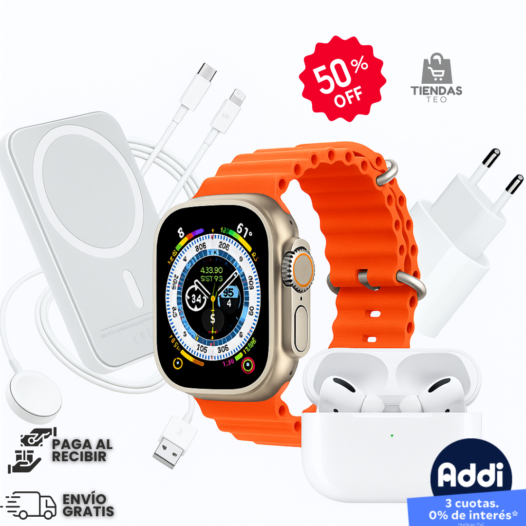 Combo Reloj Watch X8 Ultra + Audifonos In Ear + Power Bank