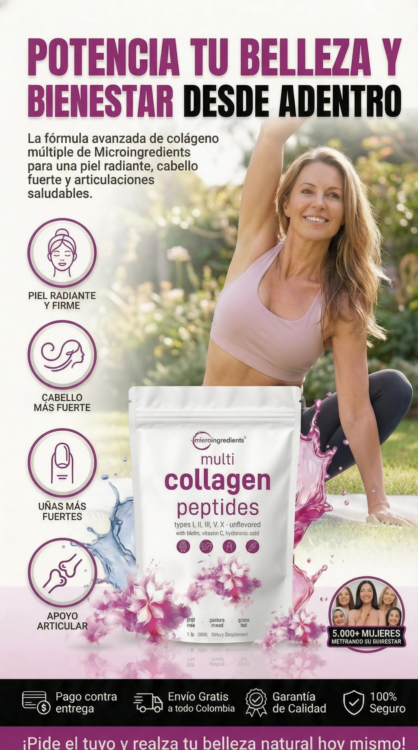 Multi Colágeno peptides™ suplemento en polvo formulado con cinco tipos de colágeno